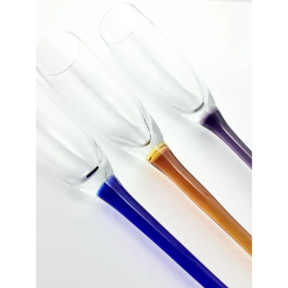 3 Stemless Footless Long Colorful Handles Toasting Champagne Glasses 16 3/4”